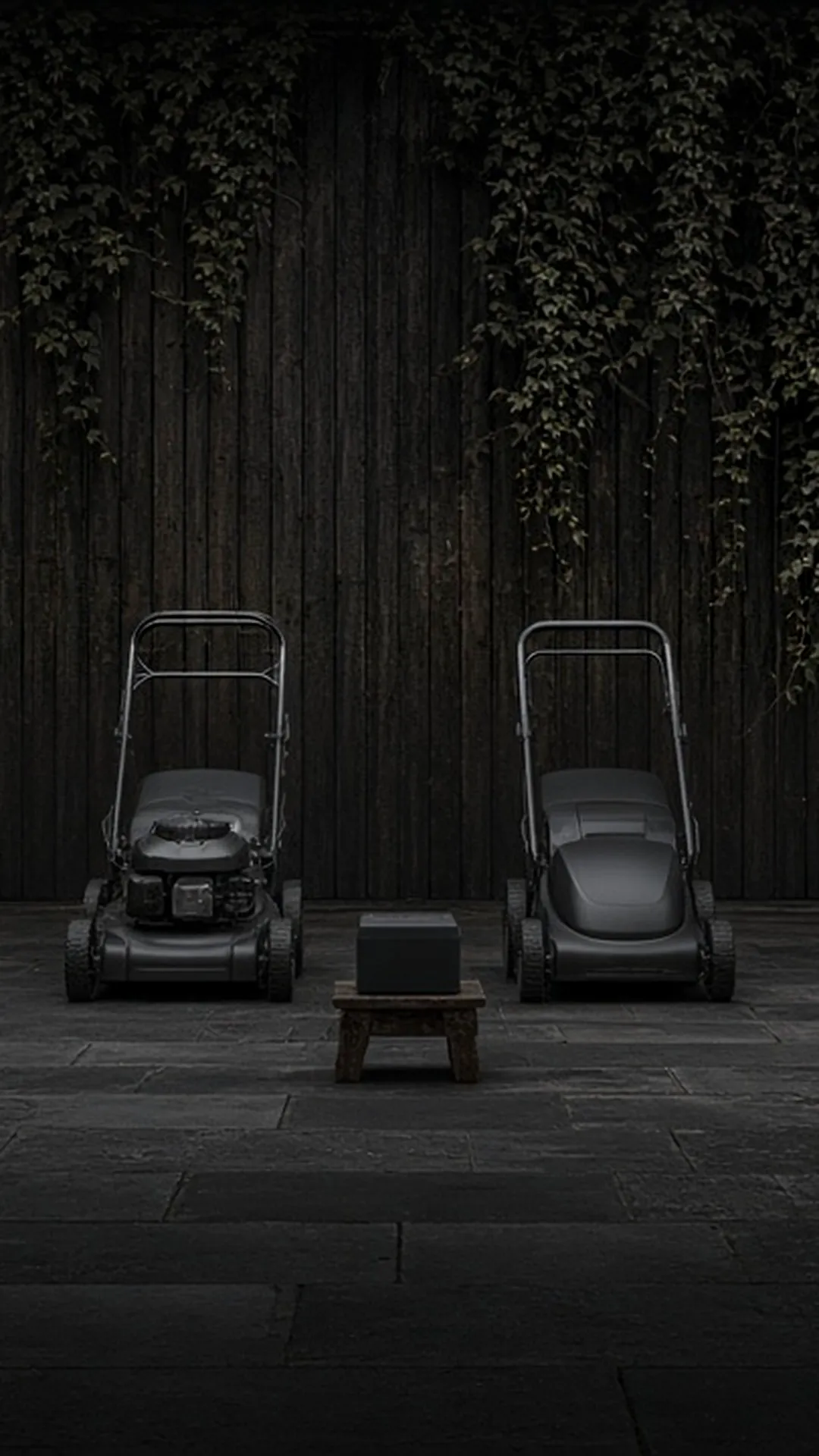 A gas mower and a battery mower side by side